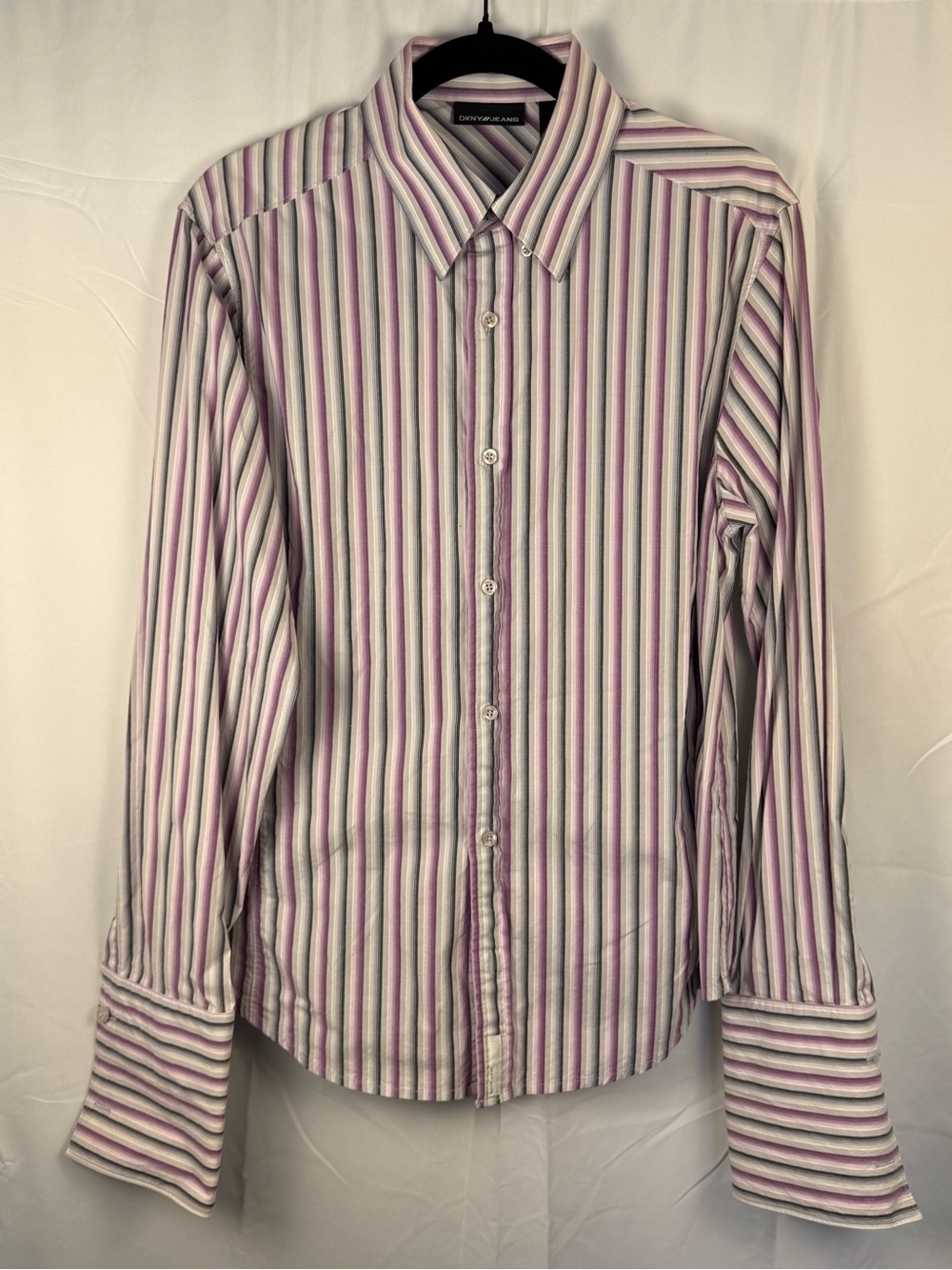 DKNY Jeans Purple Striped French Cuff Shirt Men’s Medium Stretch Cotton